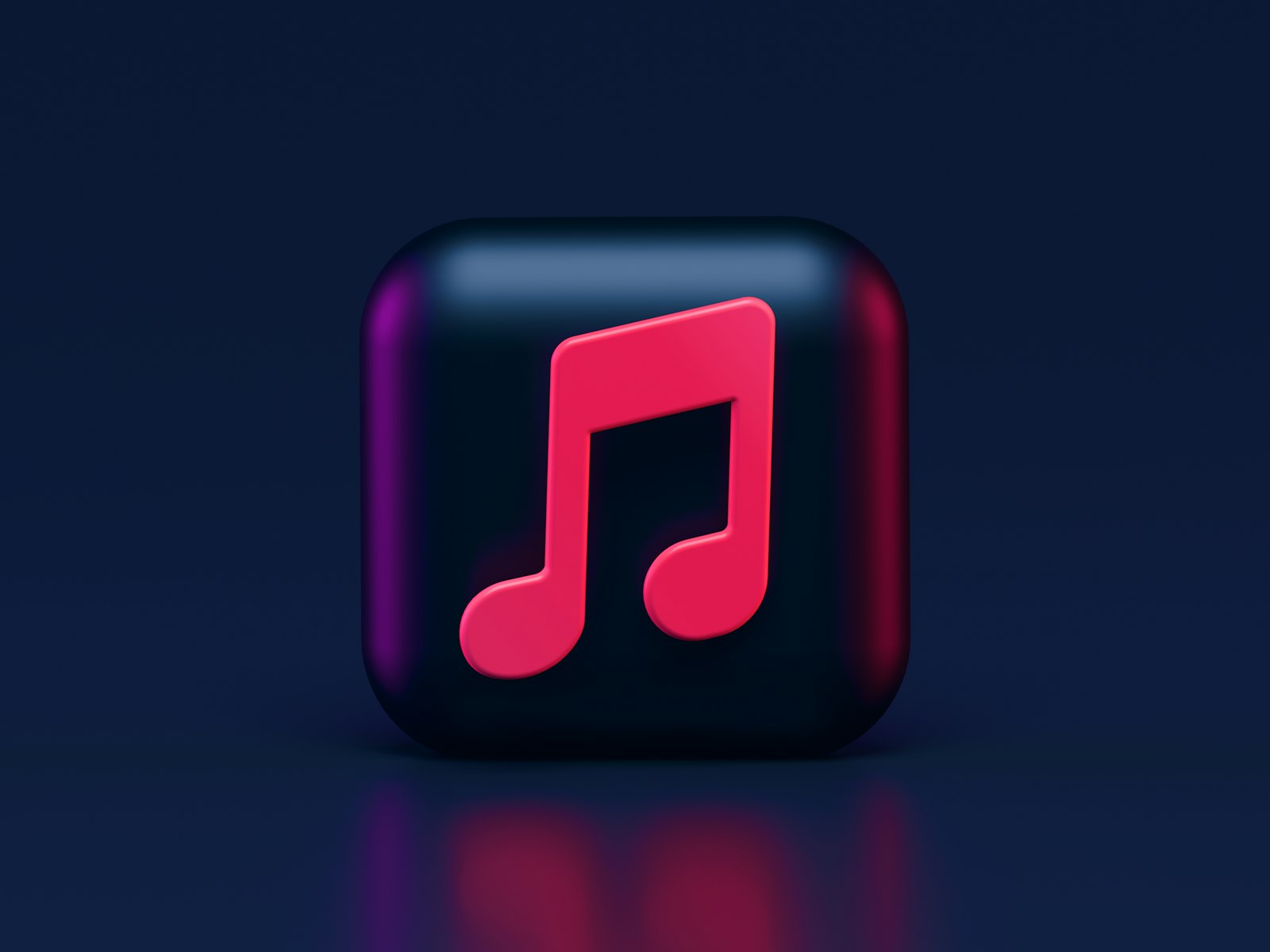 Pink 3D music note on dark background