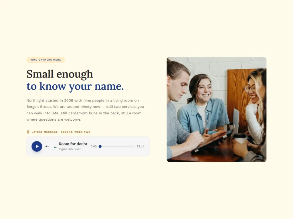 Northlight — Sunday Message About — About template