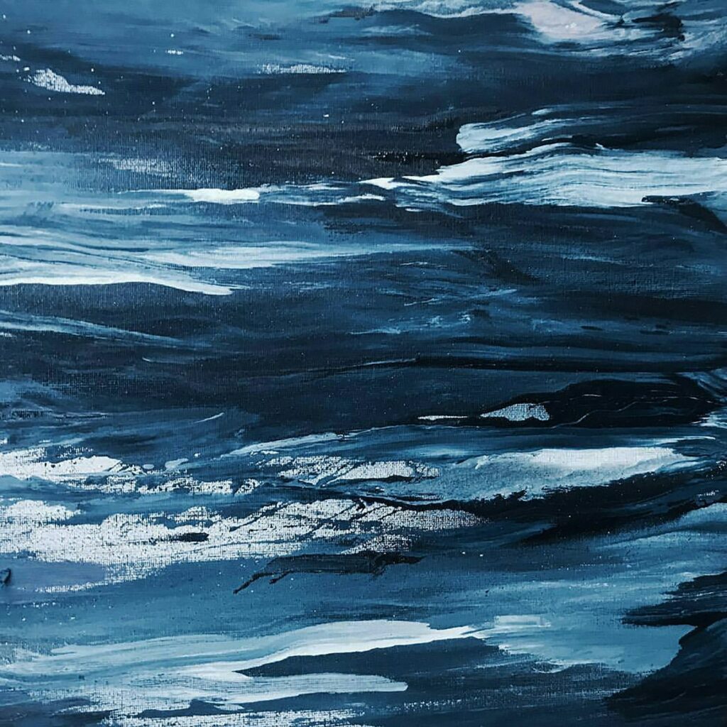 Abstract navy and white brushstrokes like waves