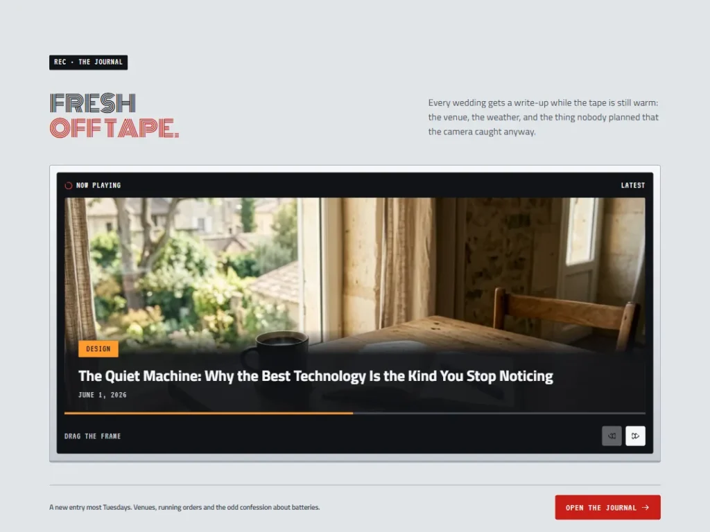 Rewind — Fresh Off Tape Journal Screen — Blog Feed template