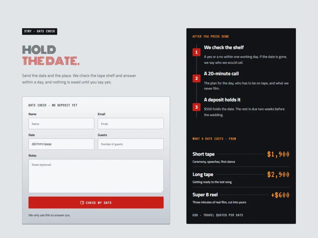 Rewind — Hold The Date Three Answers — Booking template