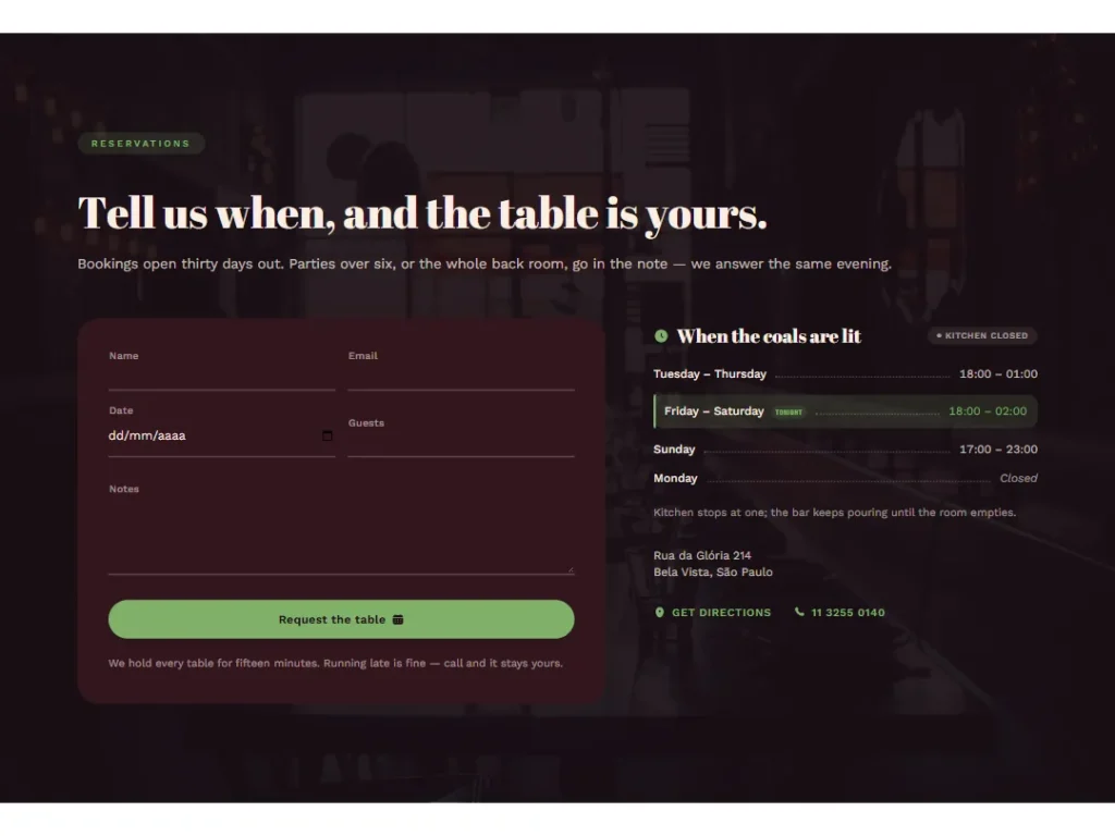 Sobremesa — Herb Reservation Split — Booking template