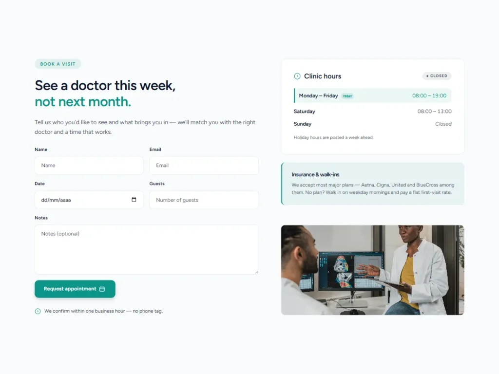 Vitals — Visit Planner Booking — Booking template