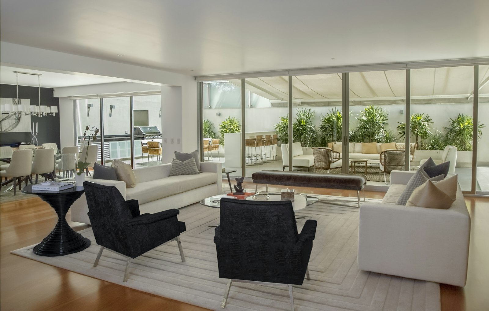 Bright living room with white sofa