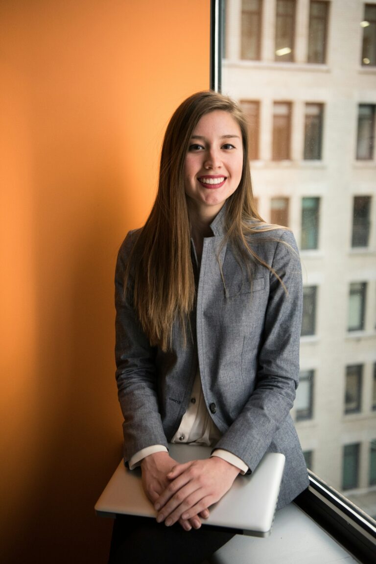 Businesswoman in warm window light