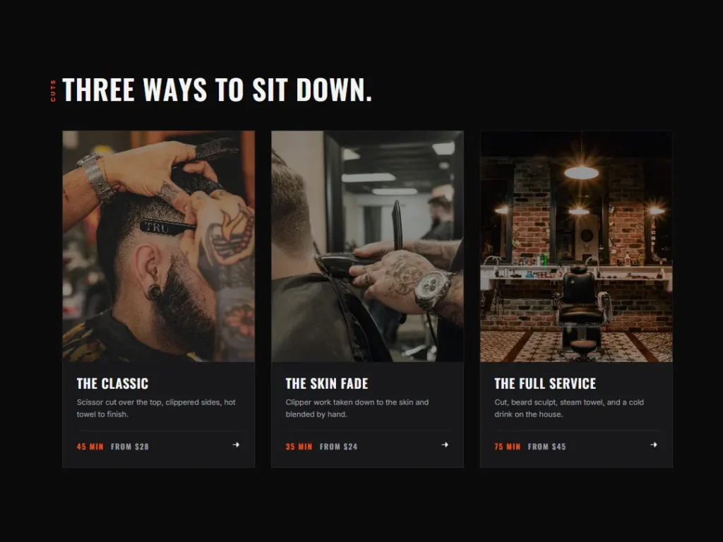Clip Joint — Service Tiles Barber Grid — Cards template