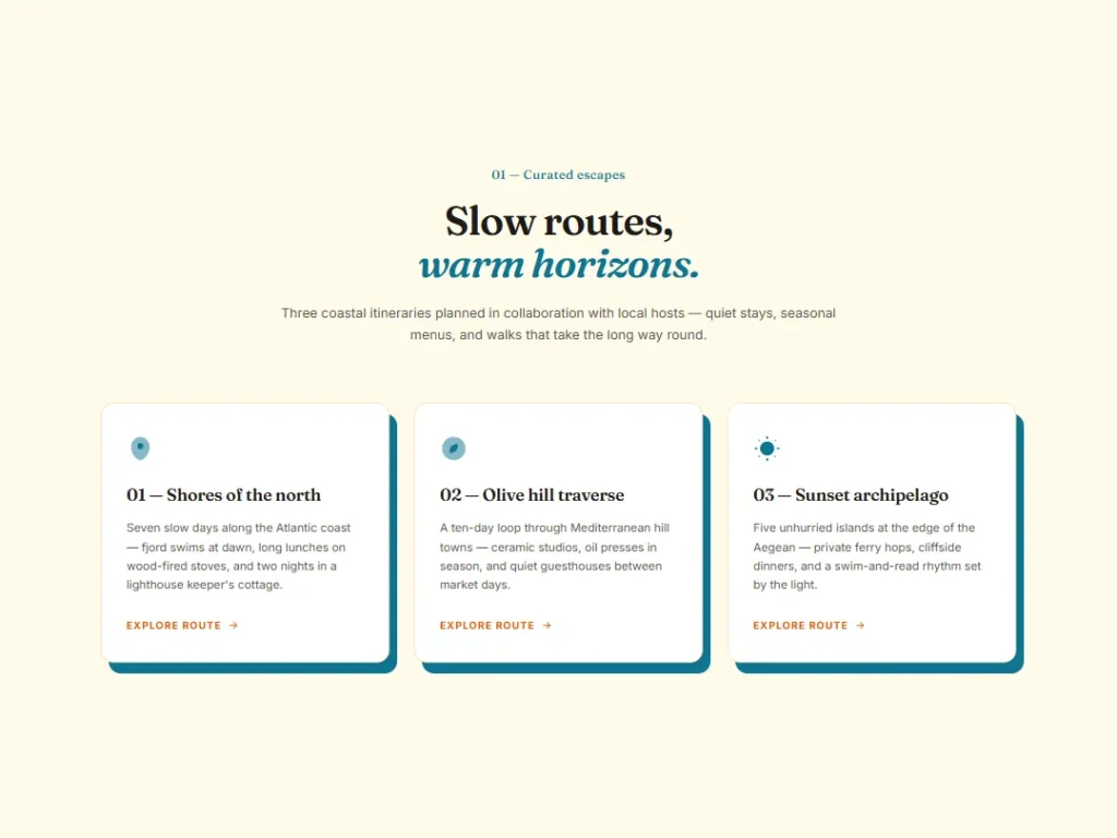 Coast Escape — Teal Isometric Trio — Cards template