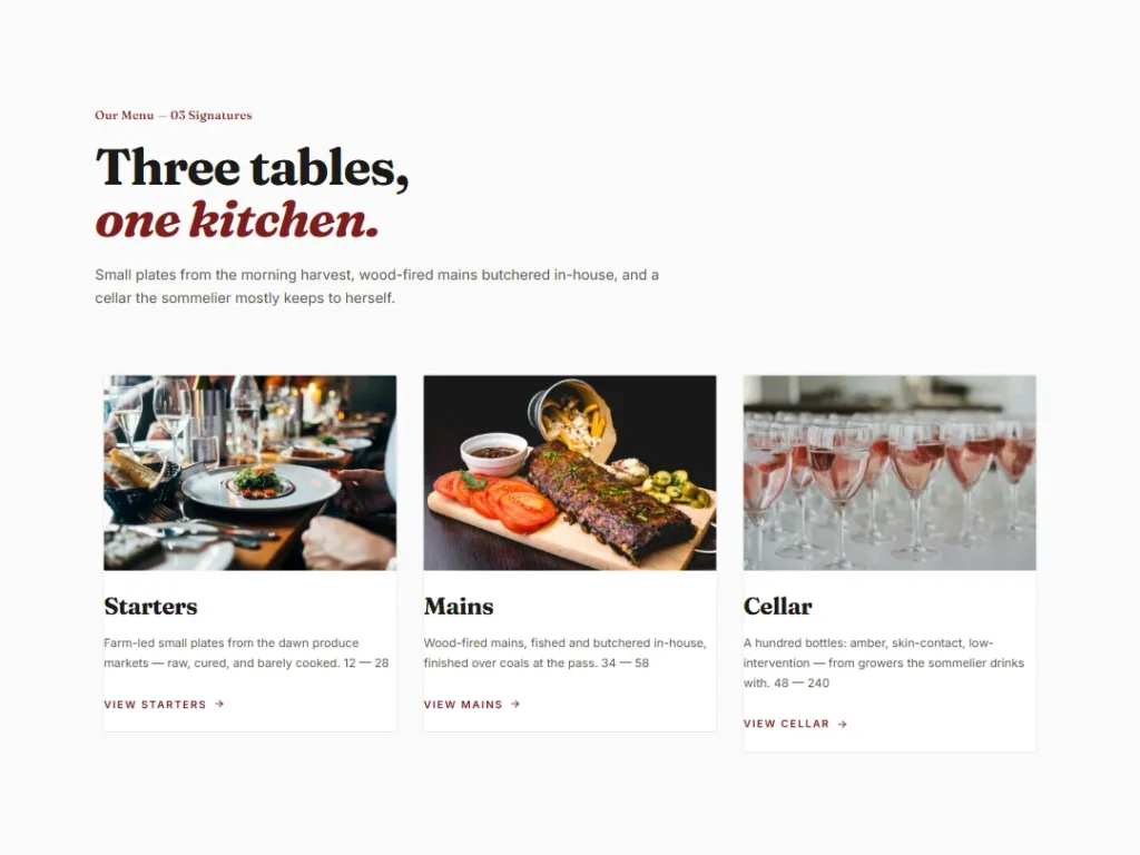 Menu — Oxblood Editorial Signatures — Cards template