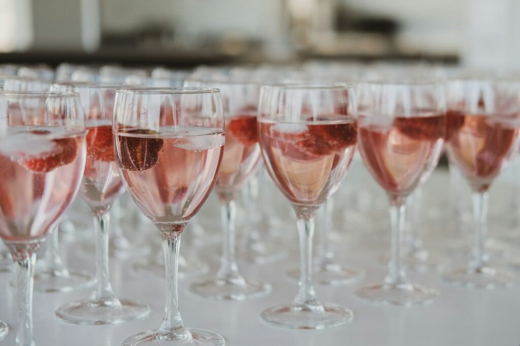 Champagne coupes mid-toast