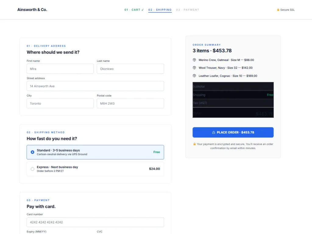 Secure Checkout — Blue Ecommerce — Checkout template