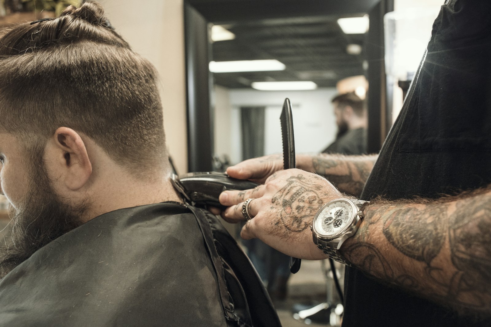 Close-up clipper work at the barbershop