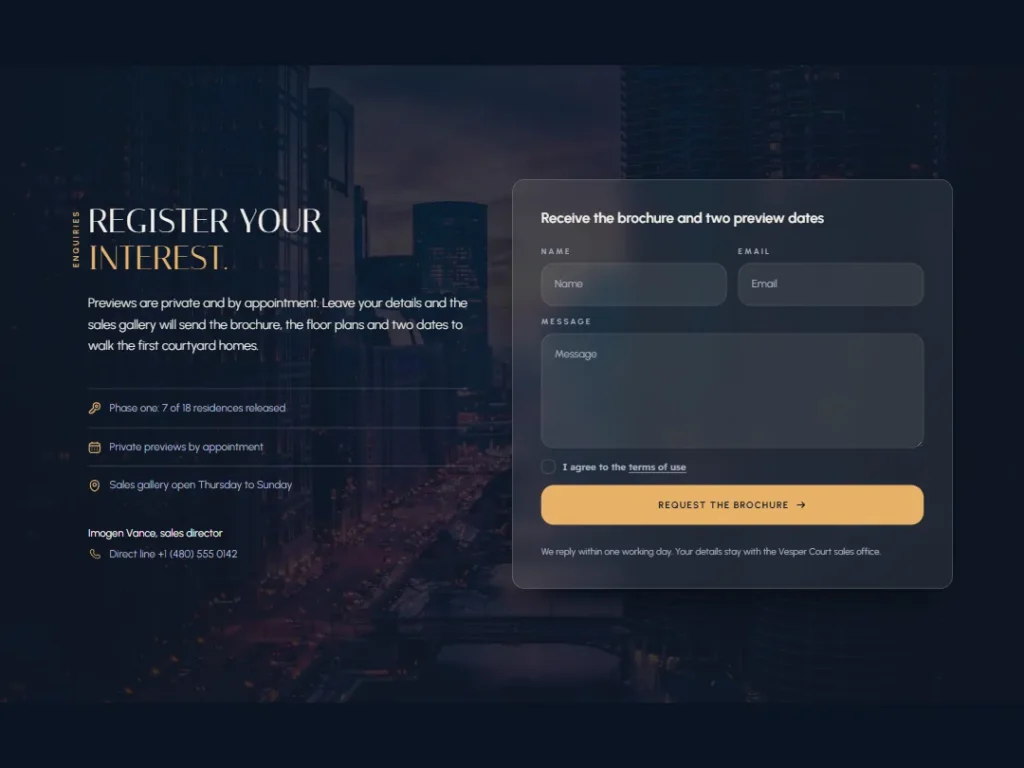 Blue Hour Register Interest — Glass Enquiry Form — Contact template