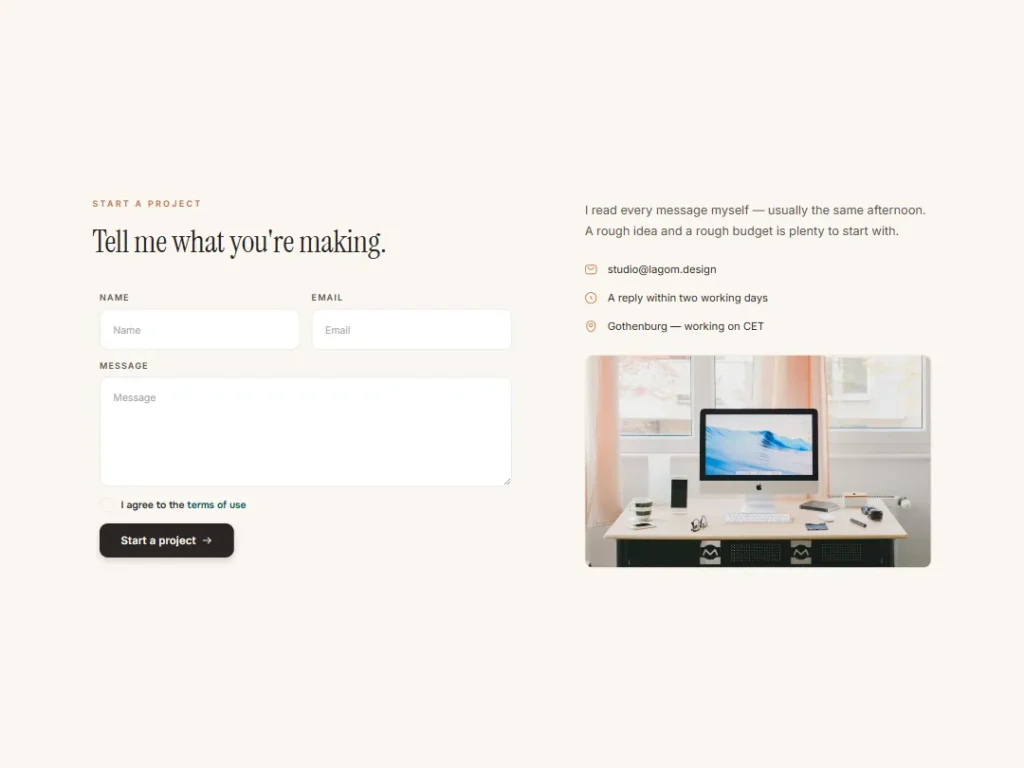 Lagom — Clay Note Contact — Contact template