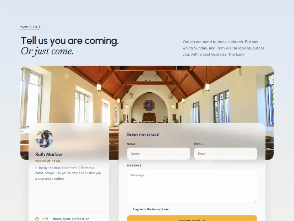 Oriel — Save Me a Seat — Contact template