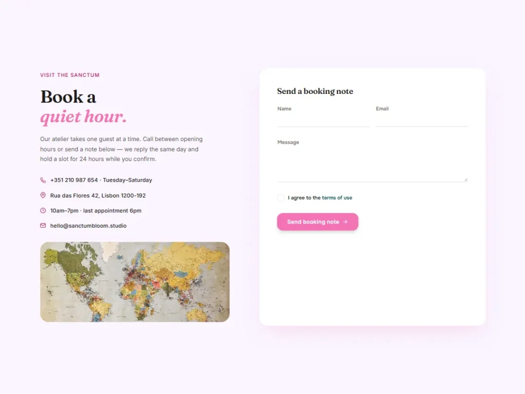 Sanctum Bloom — Clay Beauty Spa Contact — Contact template