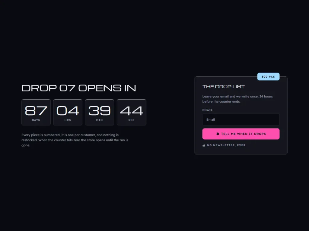 Minidisc Drop Waitlist — Streetwear Countdown — Countdown template