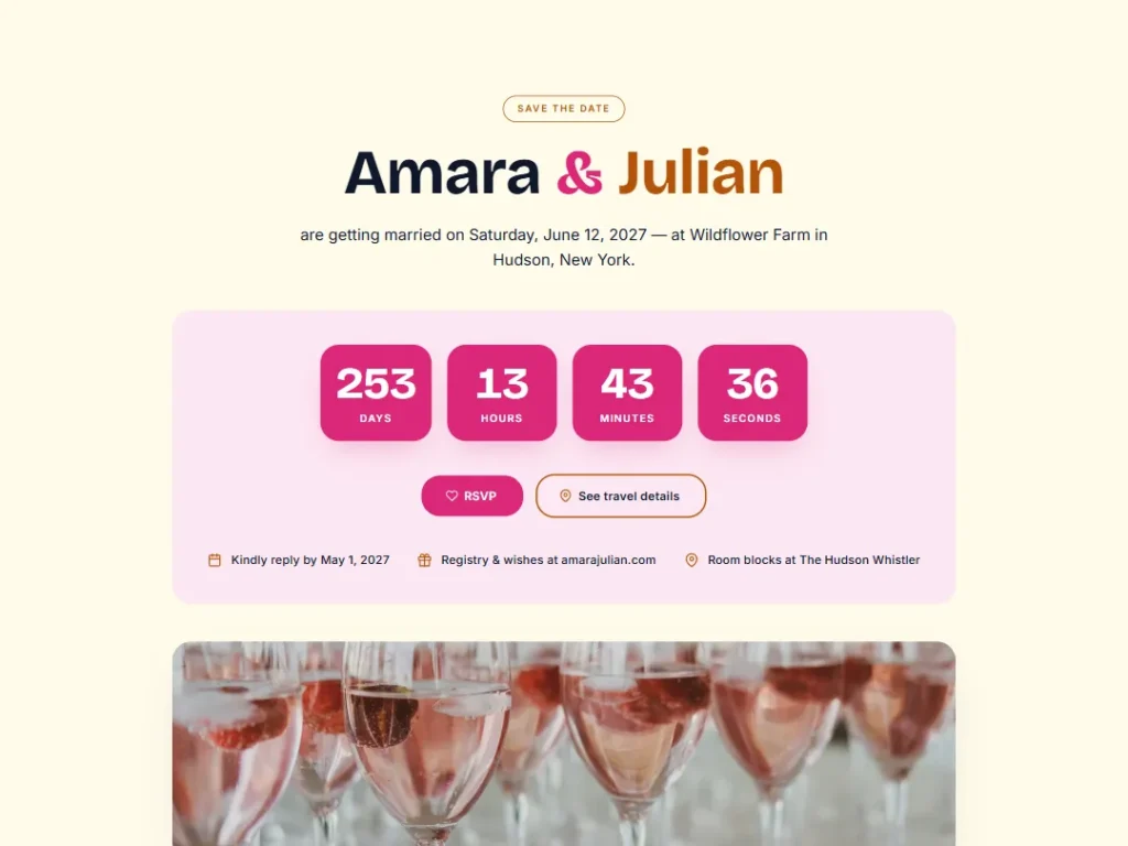 Save the Date — Magenta & Bronze Countdown — Countdown template