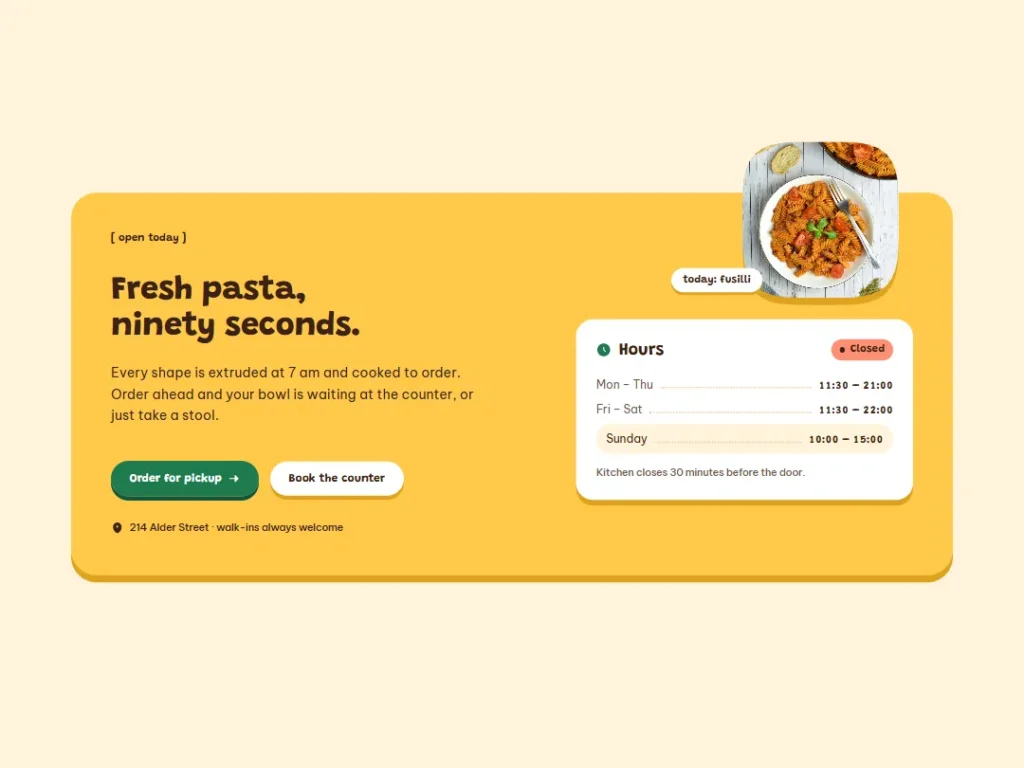 Semola — Counter Hours CTA — CTA template