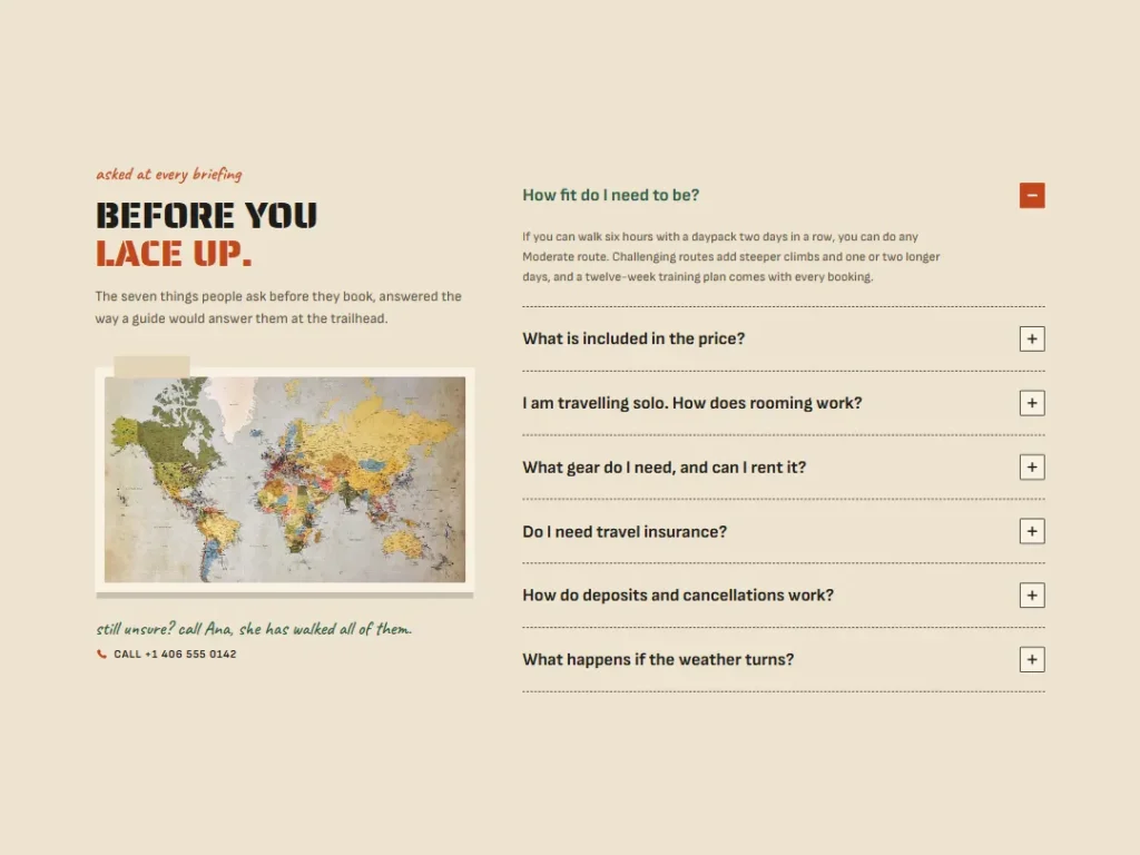 Cairn Field Questions — Trekking Operator FAQ — FAQ template