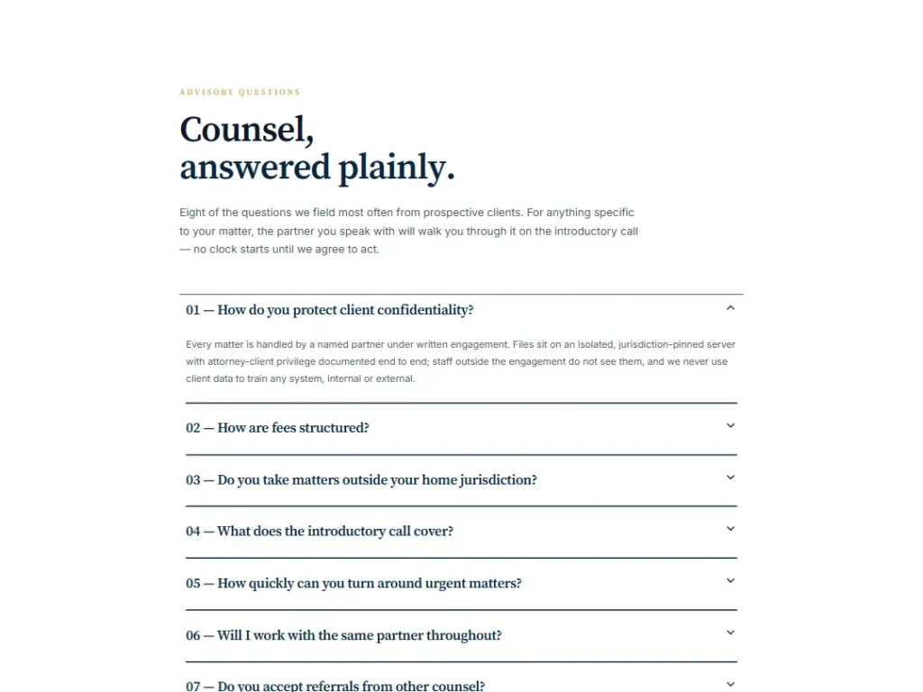 Chambers Numbered — Navy Serif FAQ — FAQ template