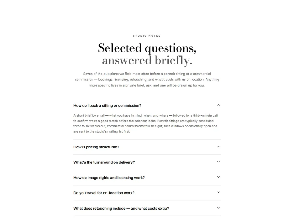 Darkroom Pearl — Noir Editorial FAQ — FAQ template