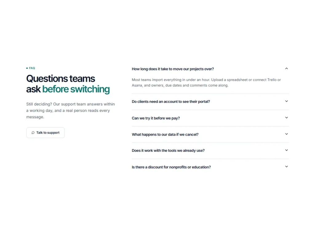 Keel — FAQ Split, Teal — FAQ template