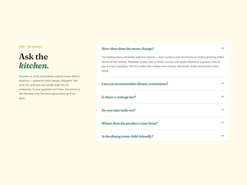 Kitchen Journal — Forest Ask-the-Chef FAQ — FAQ template