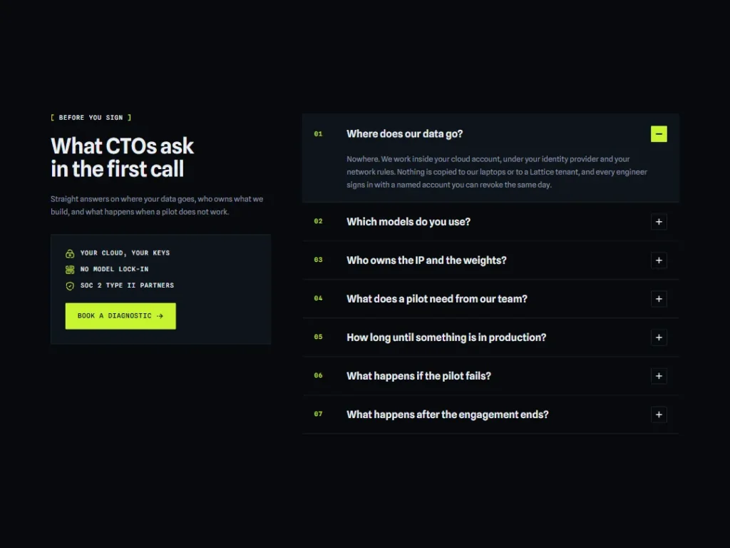 Lattice First-Call Questions — AI Advisory FAQ — FAQ template