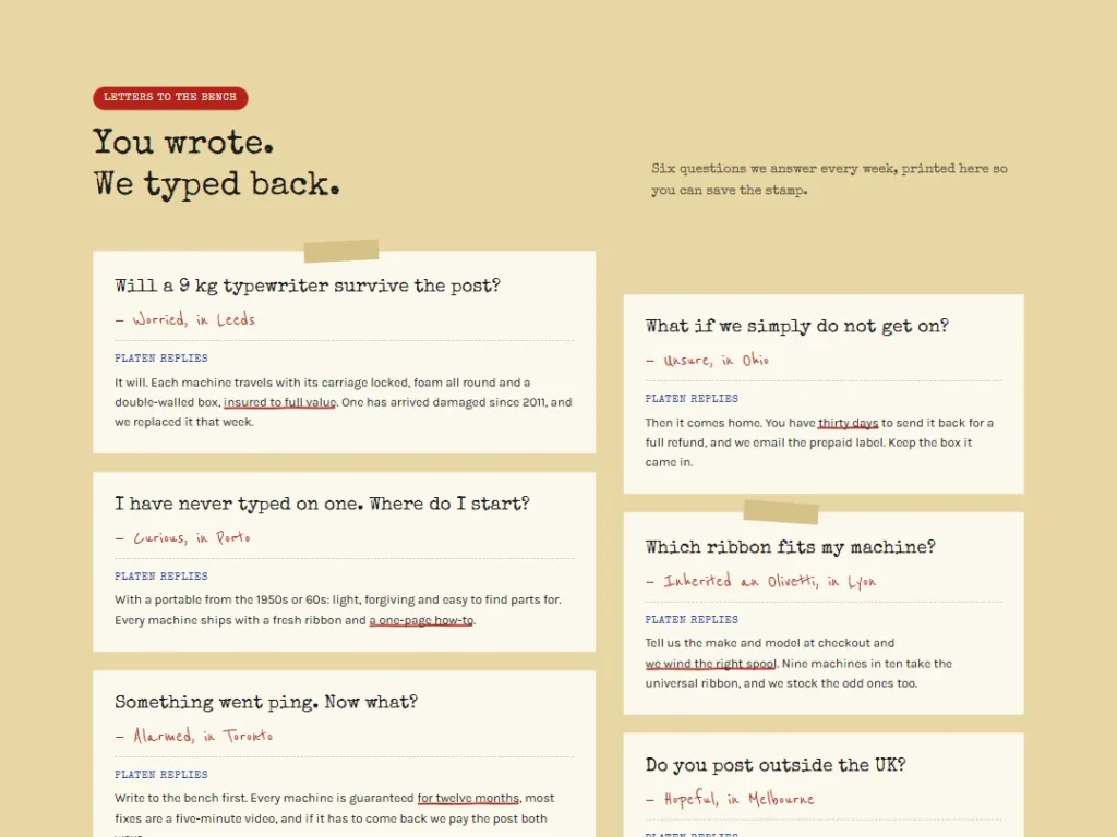 Platen — Letters Page FAQ — FAQ template