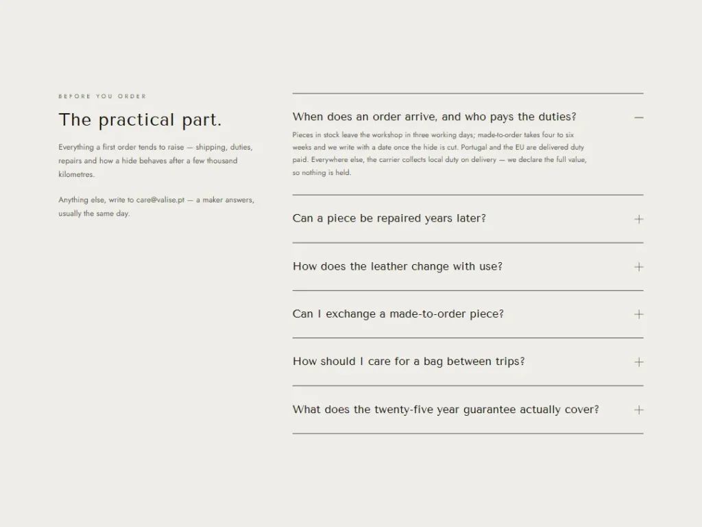 Valise — Order Questions — FAQ template