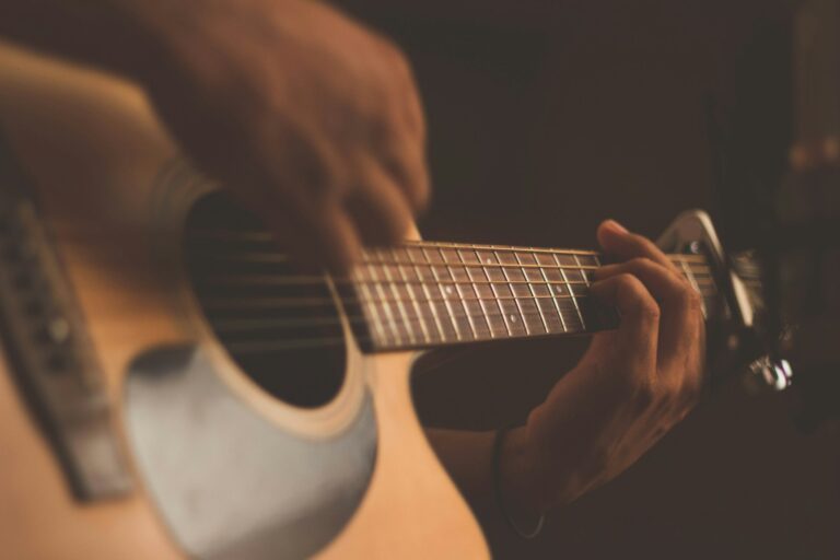 Guitar player's hands in sepia