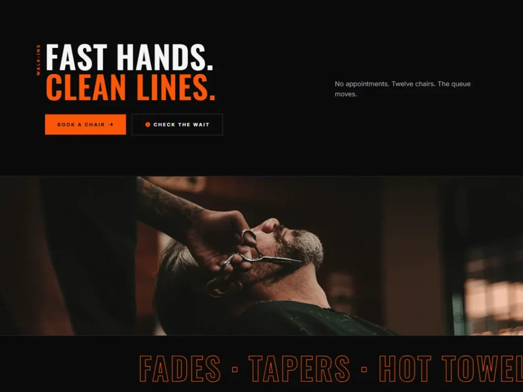 Clip Joint — Velocity Band Barber Hero — Hero template