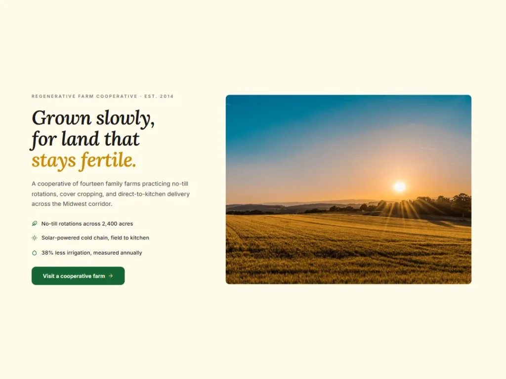 Fieldwork Lora — Amber Agriculture Hero — Hero template