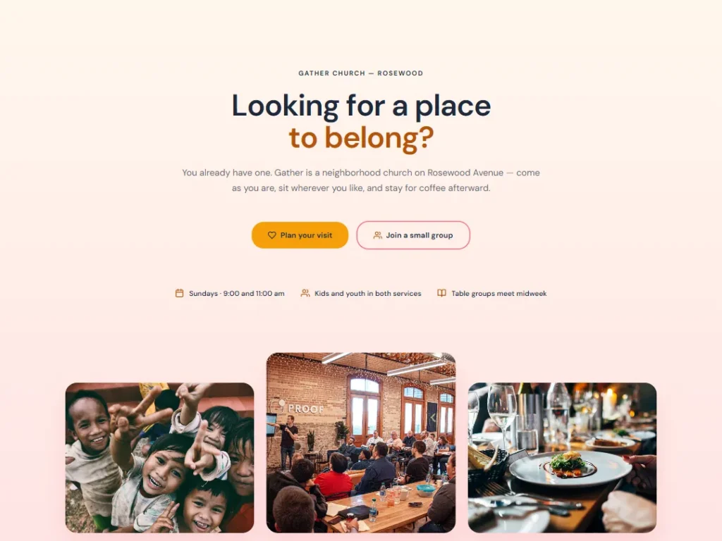 Gather Amber — Welcoming Church Hero — Hero template