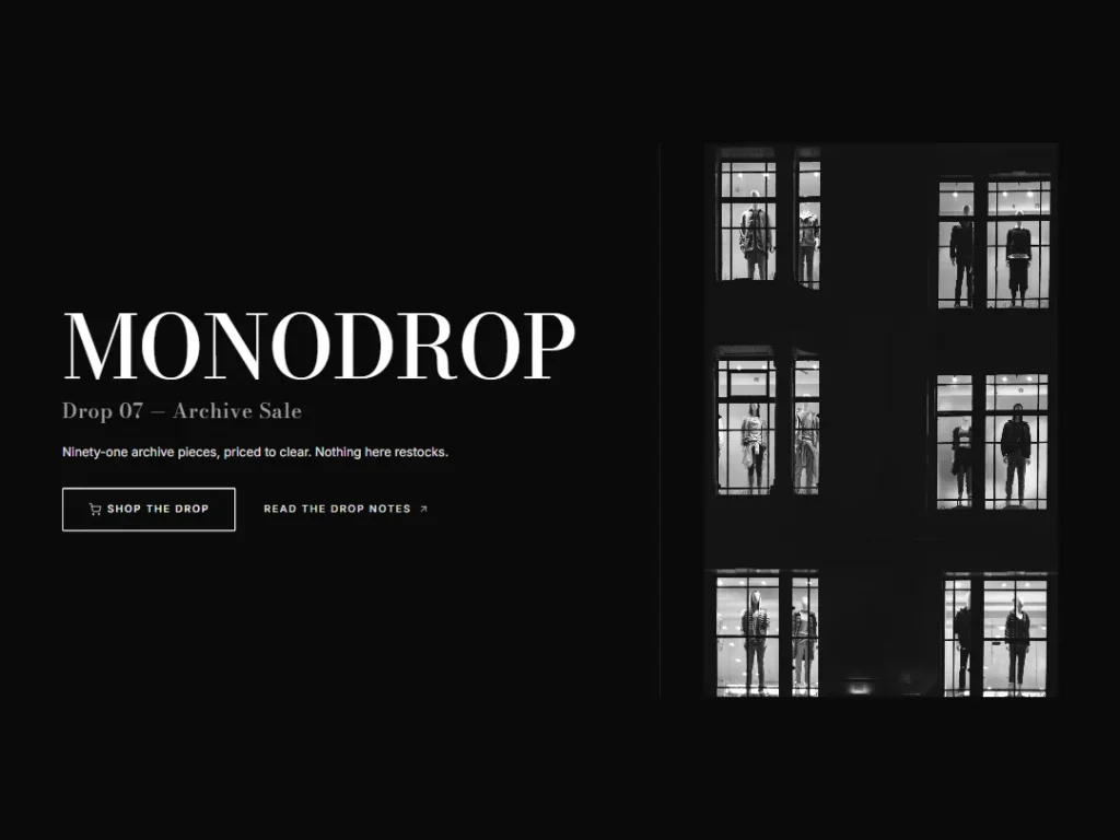 Monodrop — Archive Noir Hero — Hero template