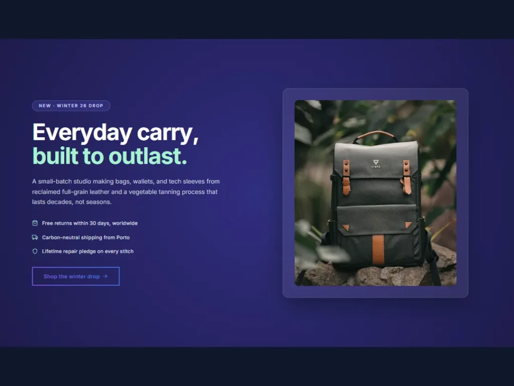 Shelf — Glass Indigo Ecommerce Hero — Hero template