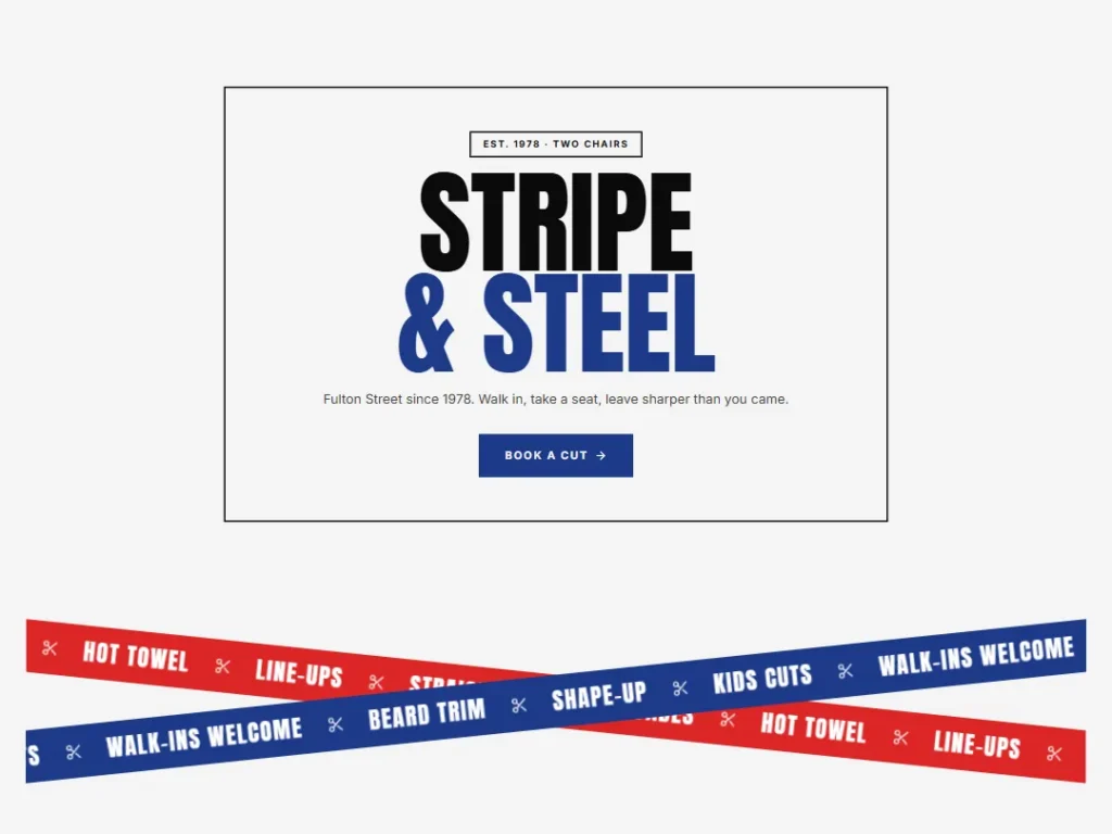 Stripe & Steel — Barber Pole Hero — Hero template