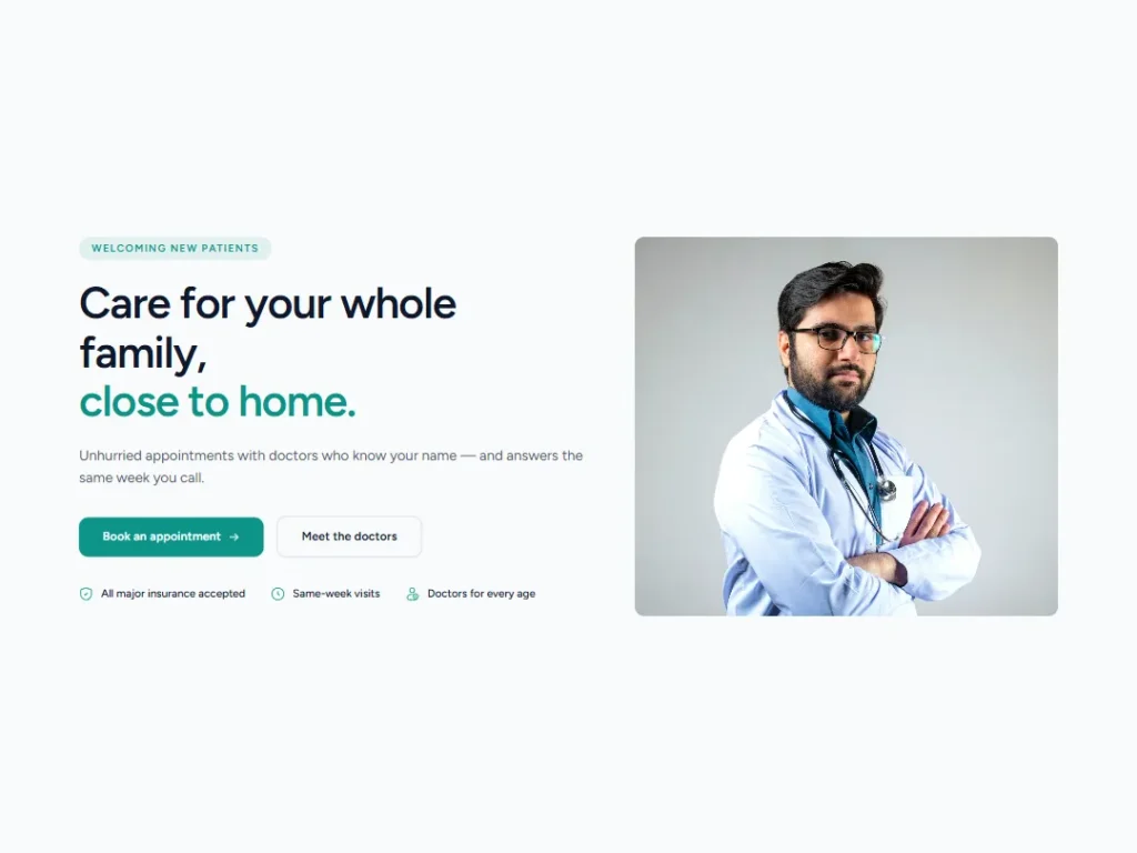 Vitals — Family Clinic Split Hero — Hero template