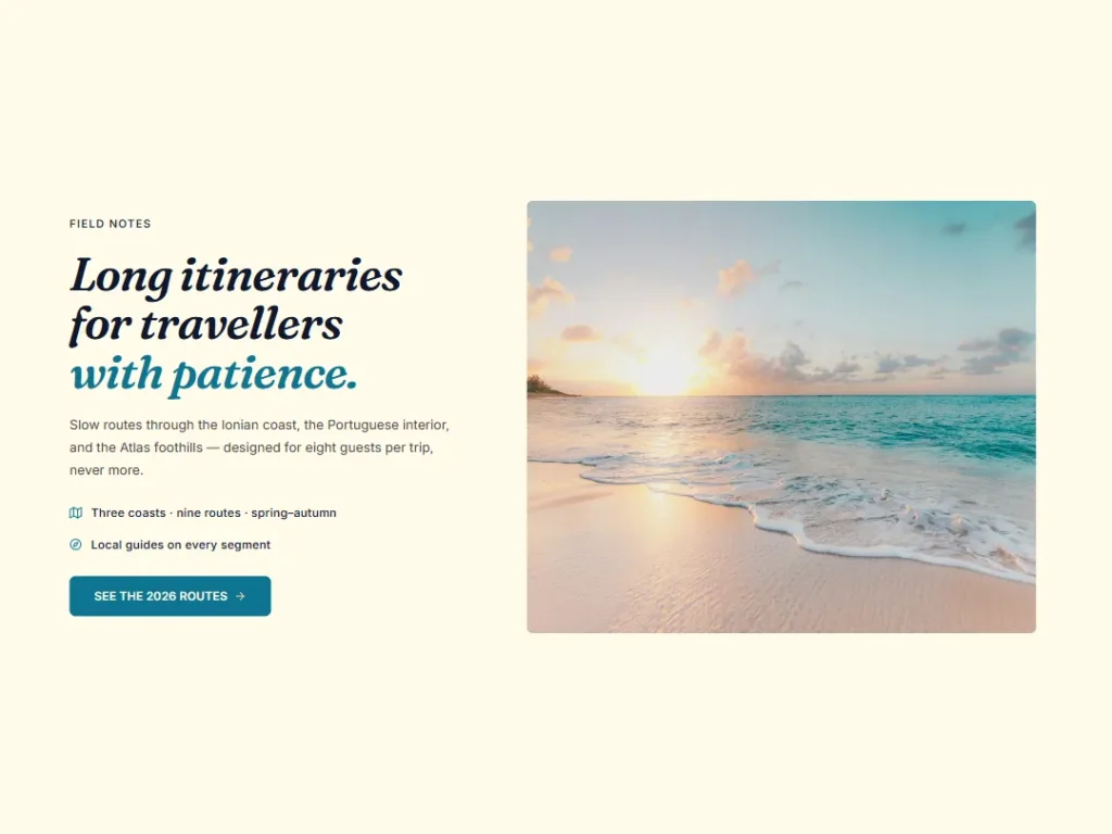 Voyage Cream — Teal Travel Hero — Hero template