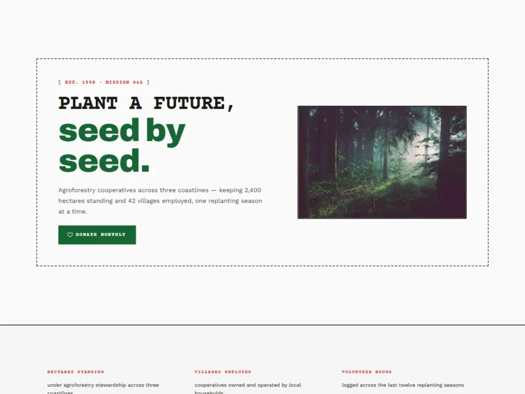Forest Zine Pledge — Nonprofit Landing — Landing template