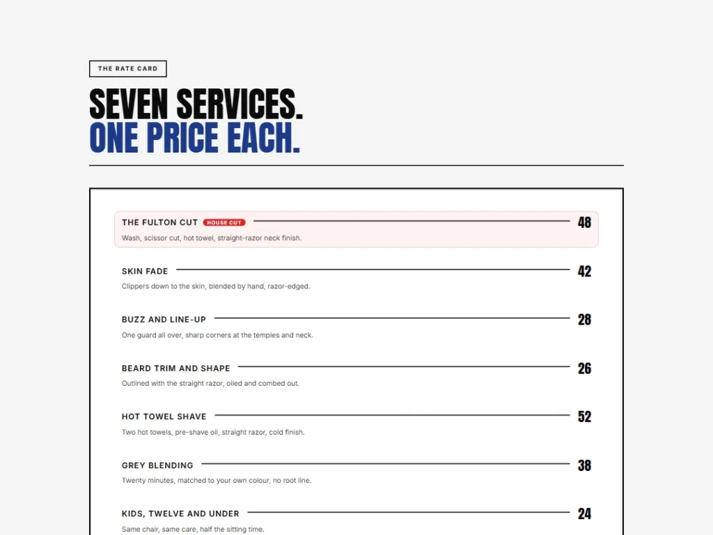 Stripe & Steel — Rate Card — Menu List template