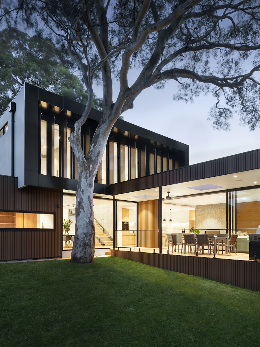 Modern house at dusk
