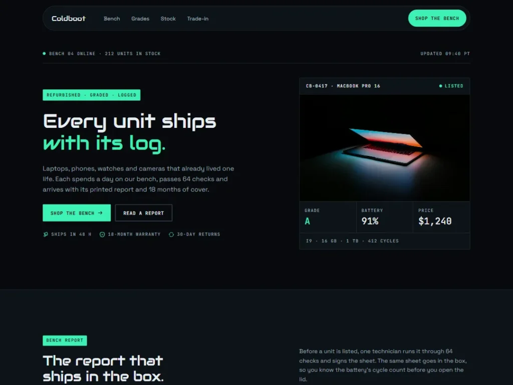 Coldboot — Refurbished Hardware Store One-Page — One Page template