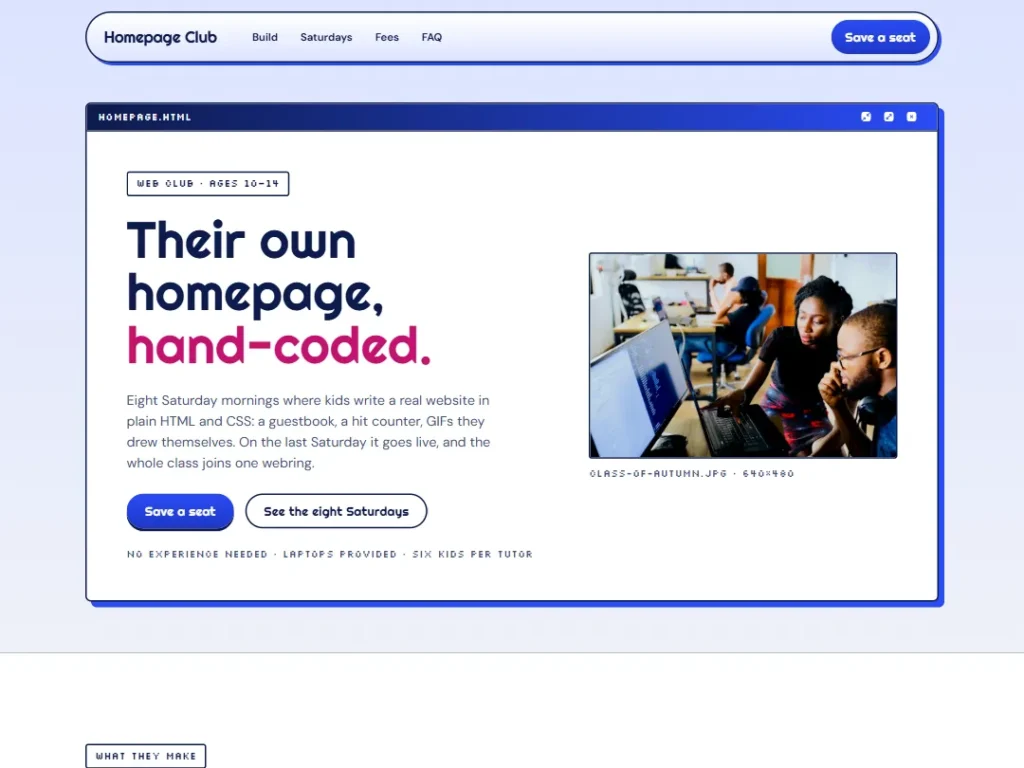 Homepage Club — Saturday Web Club One-Page — One Page template