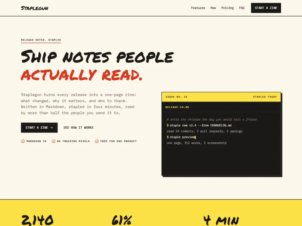 Staplegun — Release Zine One-Page — One Page template