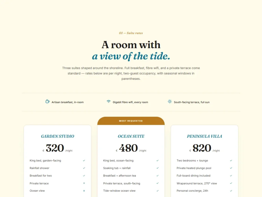 Coastal Retreat — Amber — Pricing template