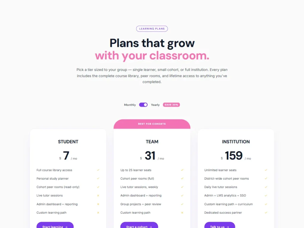 Cohort Plans — Violet Amber Pink — Pricing template