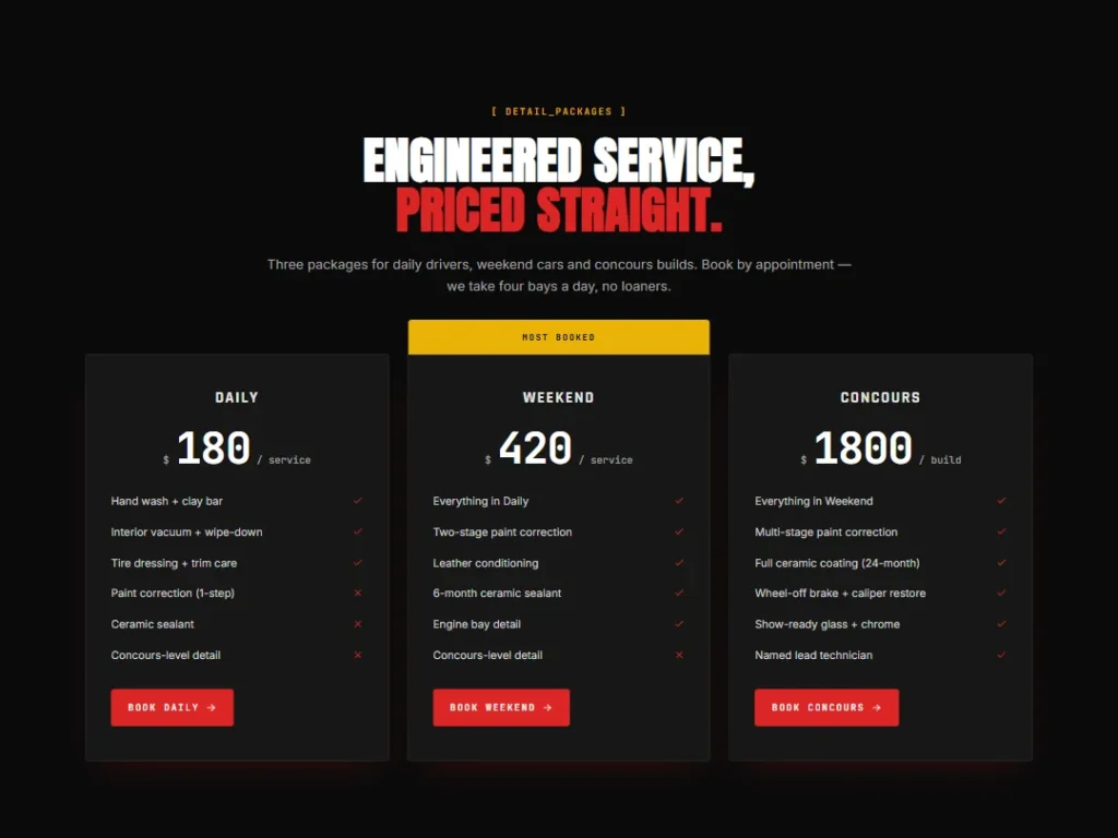 Detail Carbon — Yellow Automotive Pricing — Pricing template