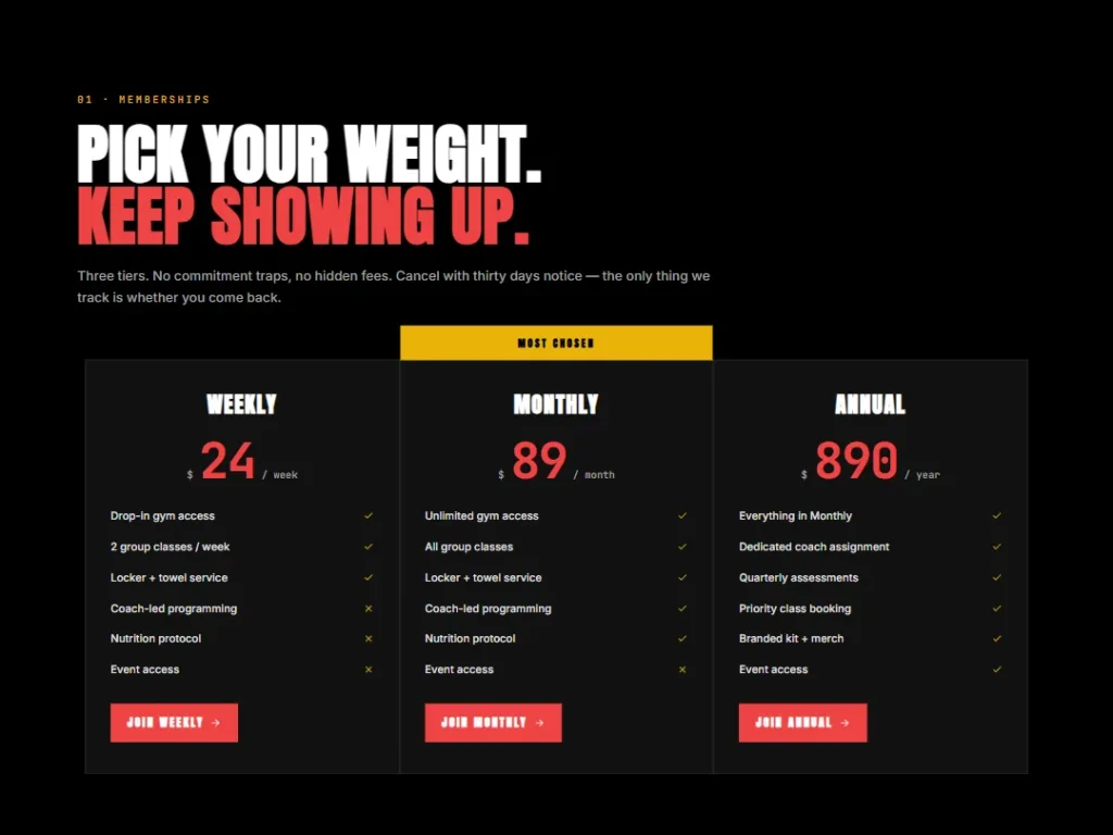 Iron Tier — Yellow Membership Pricing — Pricing template