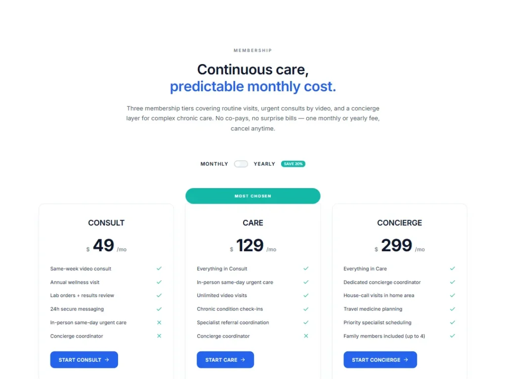 Meridian Care Plans — Airy Blue — Pricing template